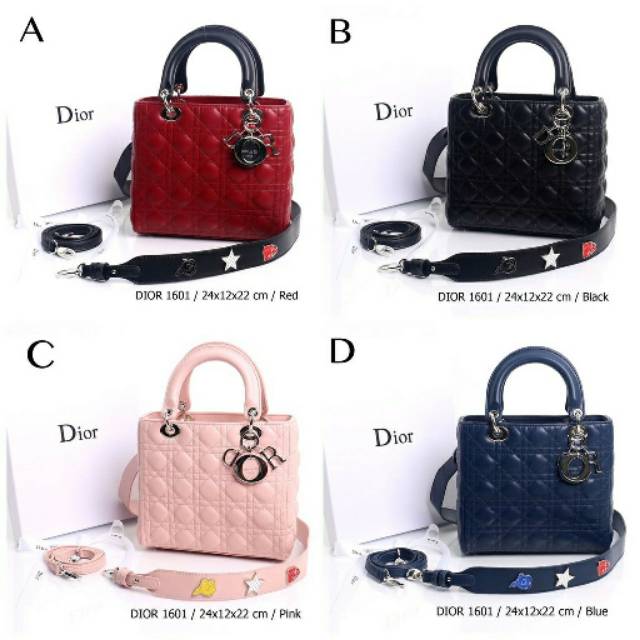 Tas Christian Dior Lady Medium Strap Pins WARNA Semprem Box 1601