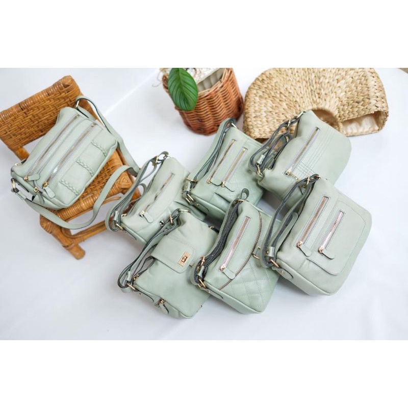 TAS PAPIRUT KULIT ASLI GARUT WARNA MINT / HIJAU MINT / HIJAU SAGE