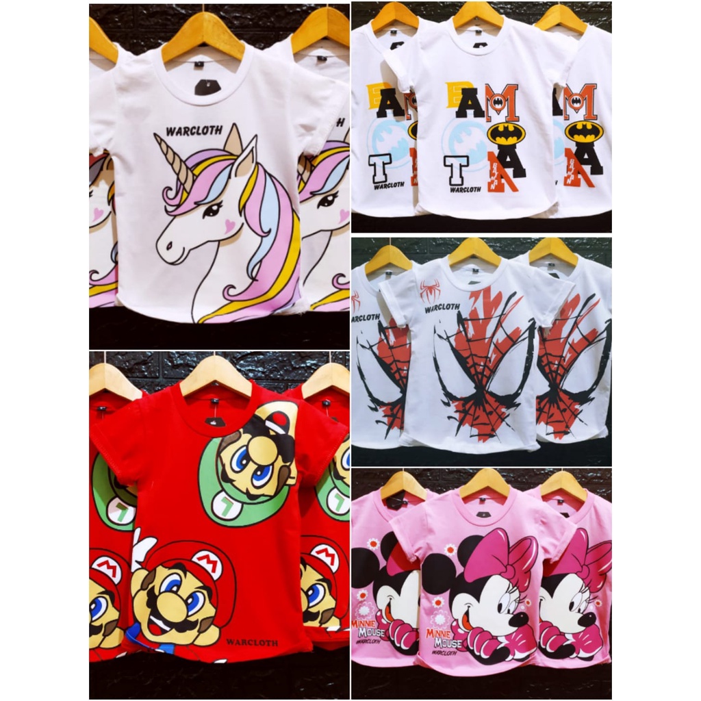 PROMO...KAOS ANAK//BAJU ANAK//KAOS ANAK PEREMPUAN//KAOS ANAK LAKI LAKI//USIA 1-8 TAHUN//SUPERHERO//TERLUCU//BIRU//PINK//MERAH//KUNING//PUTIH