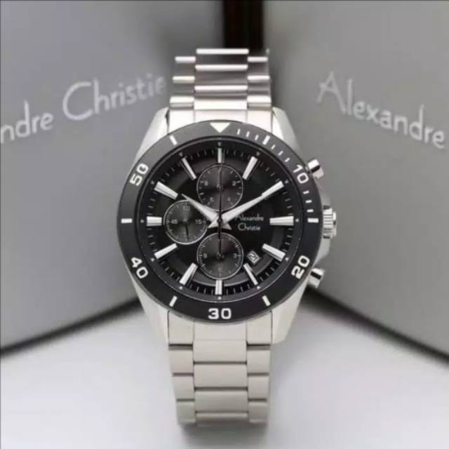 Jam Tangan Alexandre Christie 6525 Pria Silver Ring Black Original