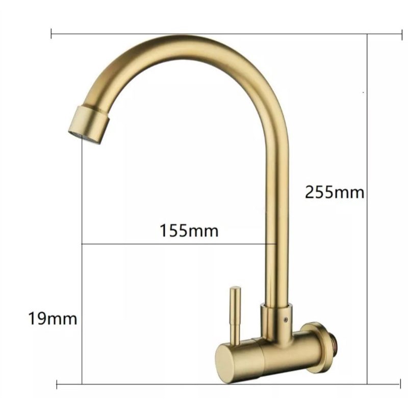 Keran Angsa Bak Cuci Piring Gold Emas - Kran Angsa Tembok Pipa Warna Emas - Kran Dapur - Keran Tembok Cuci Piring
