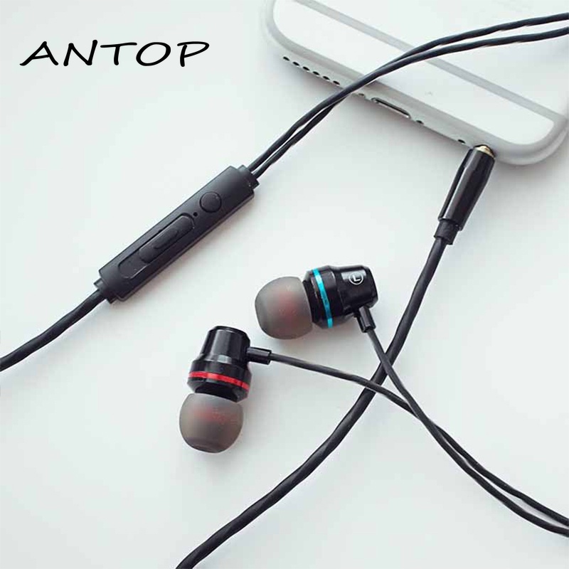 Super Bass Metal Headset Bass Stereo Earphone Headphone Kabel Dengan Mic Telepon Universal ANTOP