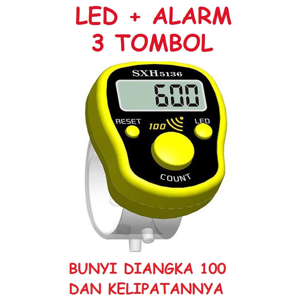 TASBIH DIGITAL LED ALARM BUNYI TIAP ANGKA 100 ADA LAMPU LED