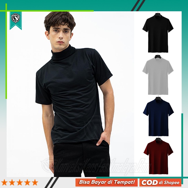 Kaos Turtleneck Pria Lengan Pendek | Baju Turtle Neck Korea Stylish
