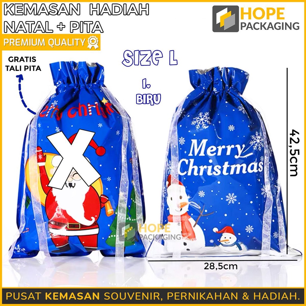 [ ISI 5 PCS ] Plastik Kemasan Hadiah Natal + Pita / palstik kado natal kantong cookies