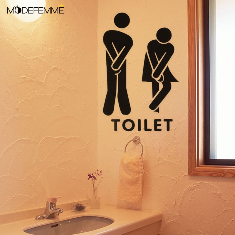 Stiker Dinding Desain Little Black Man Dengan Perekat Untuk Dekorasi Pintu Toilet Kamar Mandi