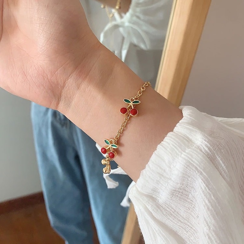 2020 Gelang Tangan Rantai Adjustable Dengan Liontin Buah Ceri Untuk Wanita