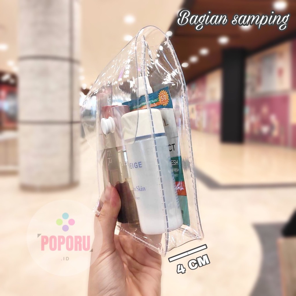 POPORU CLEAR HANDY POUCH (CUSTOM NAMA) / Tas Kosmetik Bening / Pouch Transparan Travel  Murah / Anti Air PVC