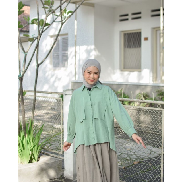 Gea Top | Kemeja Oversize Linen wanita - Linen Cringkel shirt - Atasan-kemeja linen oversize-kemeja oversize-kemeja linen premium