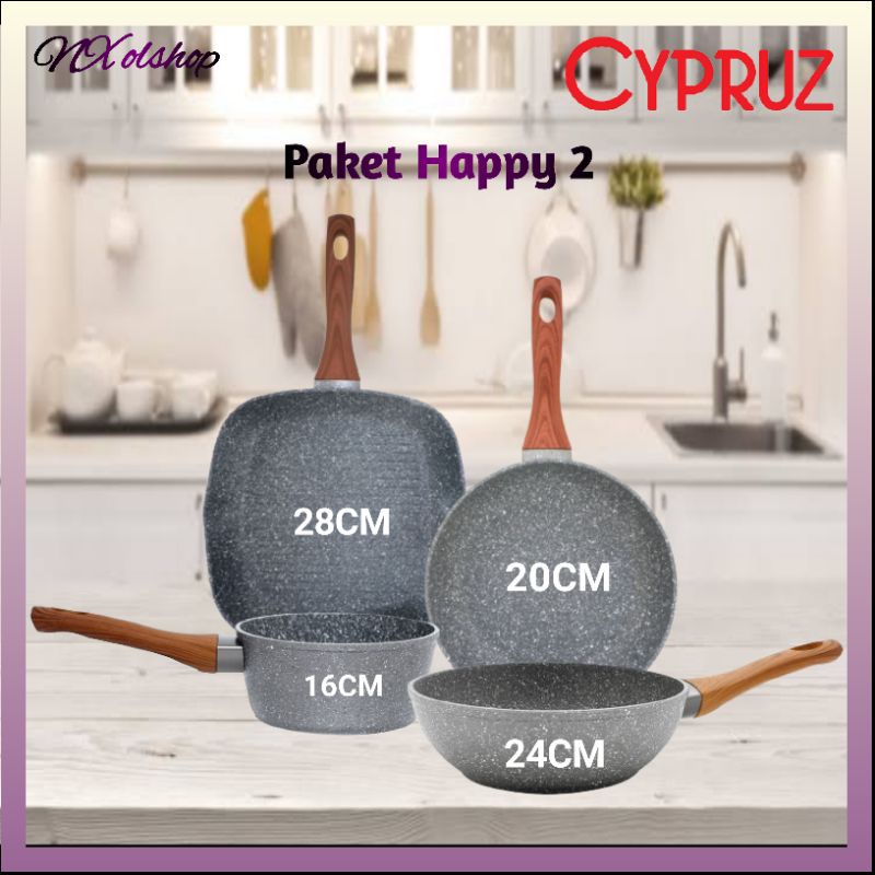 Cypruz - Paket Happy2 Panci Wajan Cypruz Set Cookware Marble Wajan Penggorengan Anti Lengket
