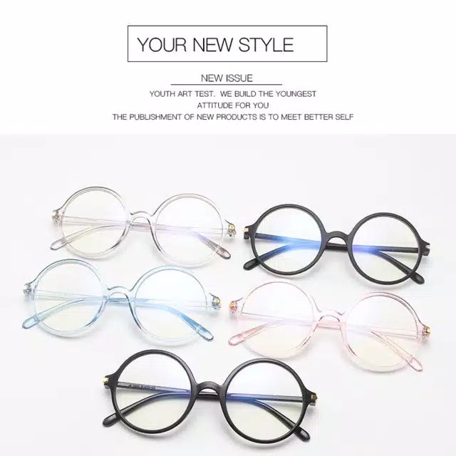 ✧YUKSHOPING✧ R101 Kacamata Fashion Anti Radiasi Bulat Sunglasses Frame Anti Radiasi Lensa Transparan-1