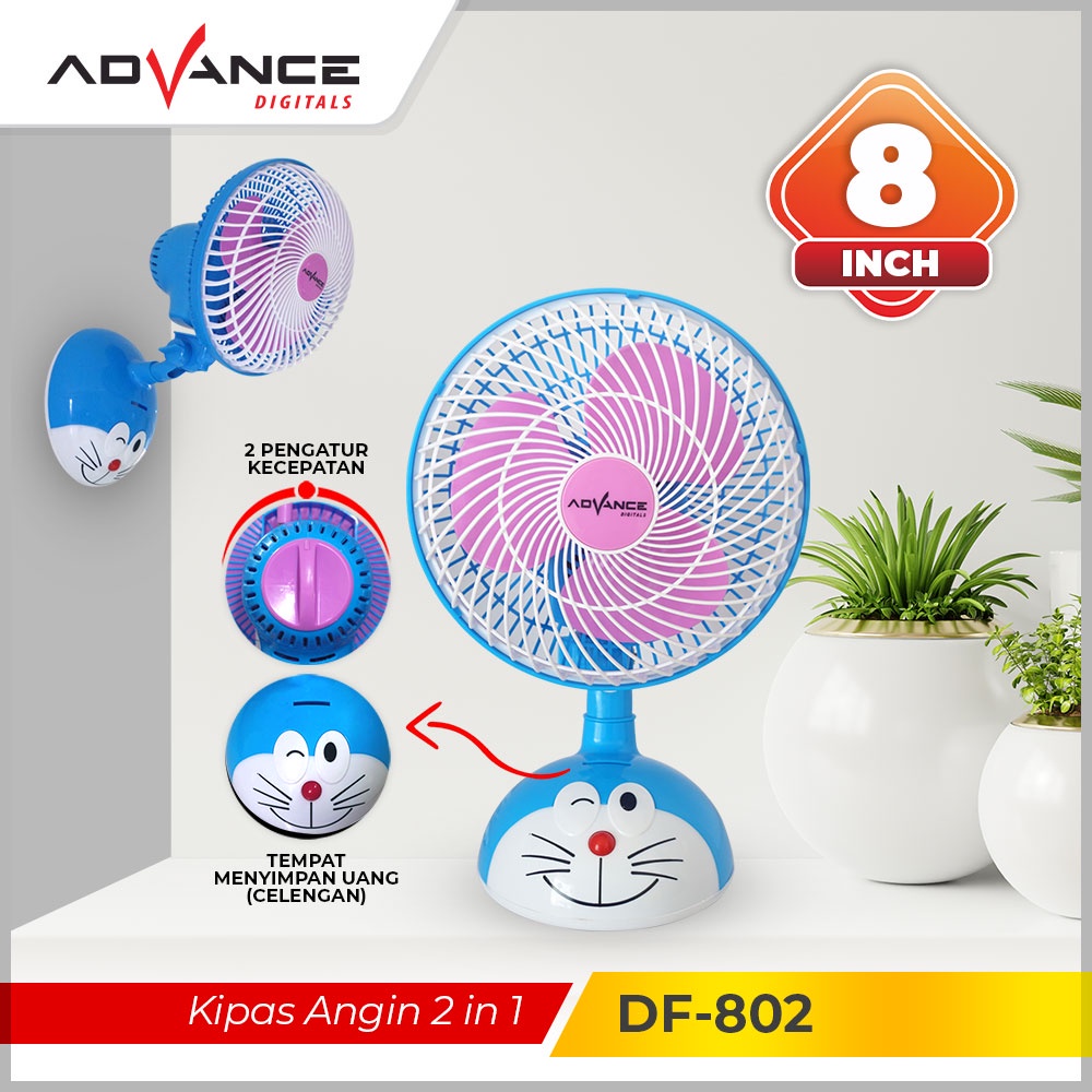 Kipas Angin Advance 2in1 DF-802 DF-803 Doraemon Spiderman Kipas Angin Karakter DF802 DF803 meja mini