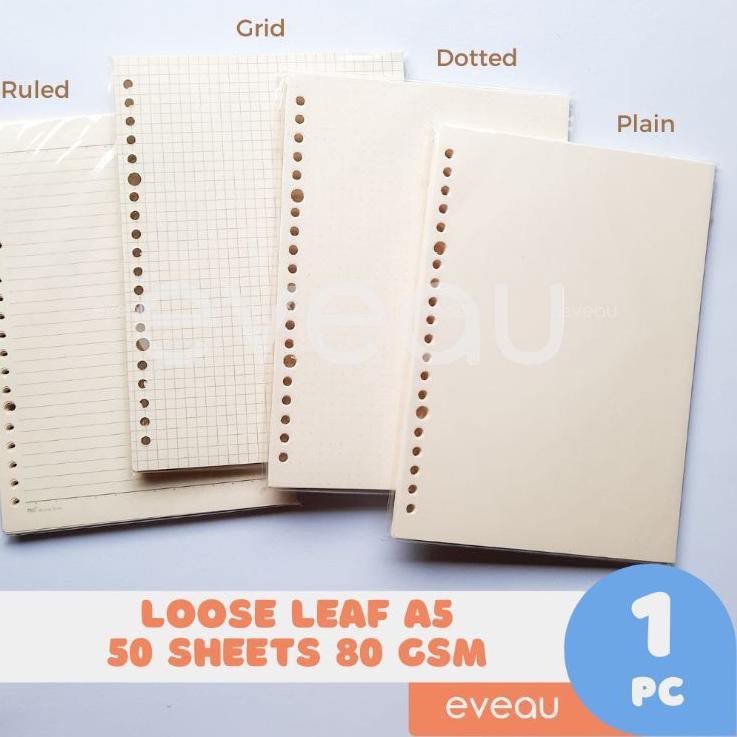 

WP Loose Leaf A5 50 lembar 80 gsm Kertas Isi Binder Warna Putih Gading | Motif Plain Grid Ruled Dot