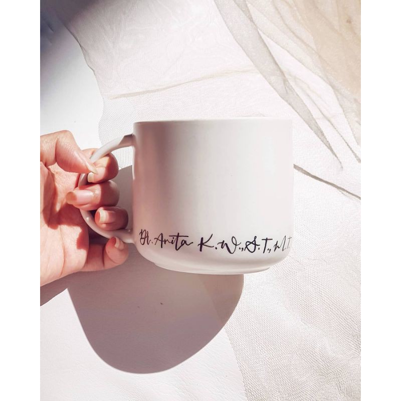 

calligraphy mug personalised custom gift kado hadiah handlettering handmade unik