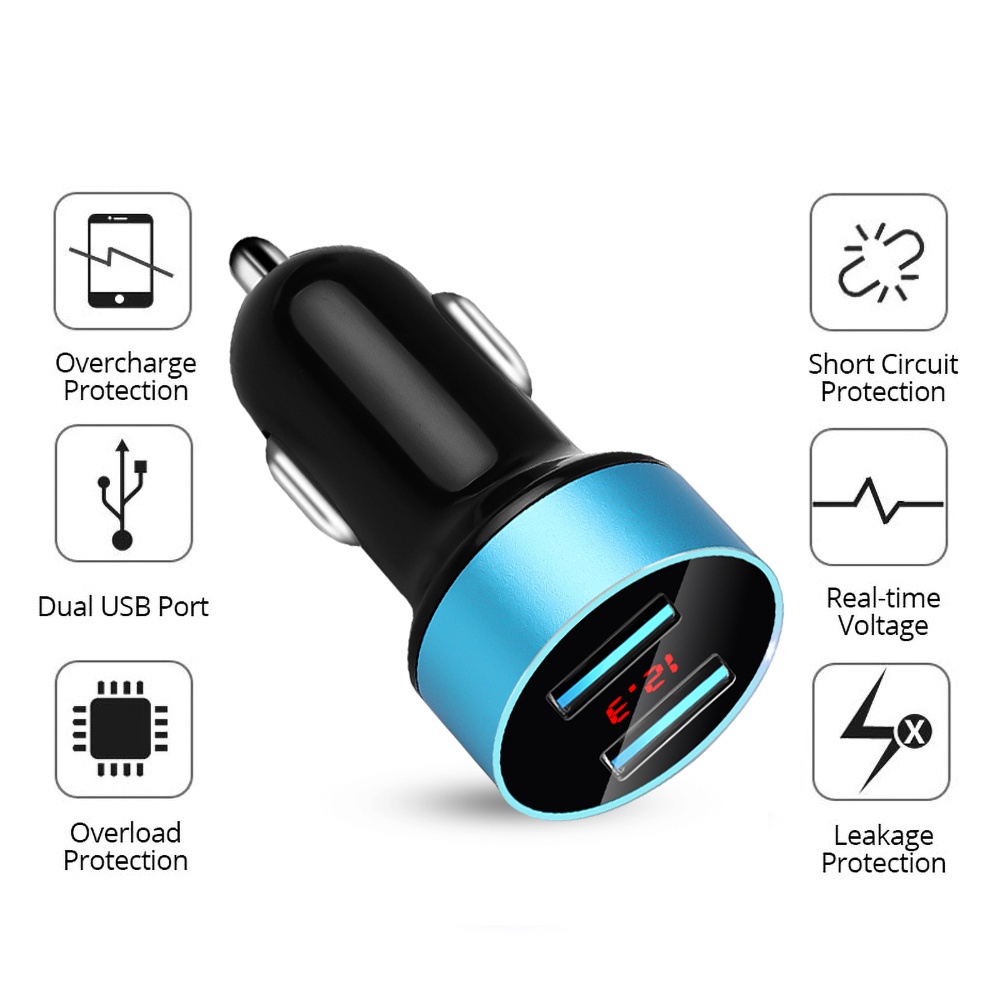 4.8a Charger Mobil 5v 2port Adoptor Pengisian Cepat Untuk i-Phone Tipe c Android Charger Universal Led Display Dual Usb Car-Charger Adapter