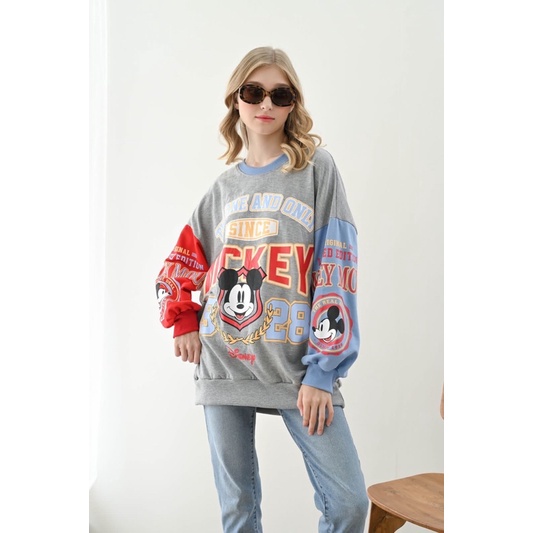 SWEATER WANITA TANGAN PANJANG CREWNECK DISNEY MICKEY PULLNBEAR = FREE MASK