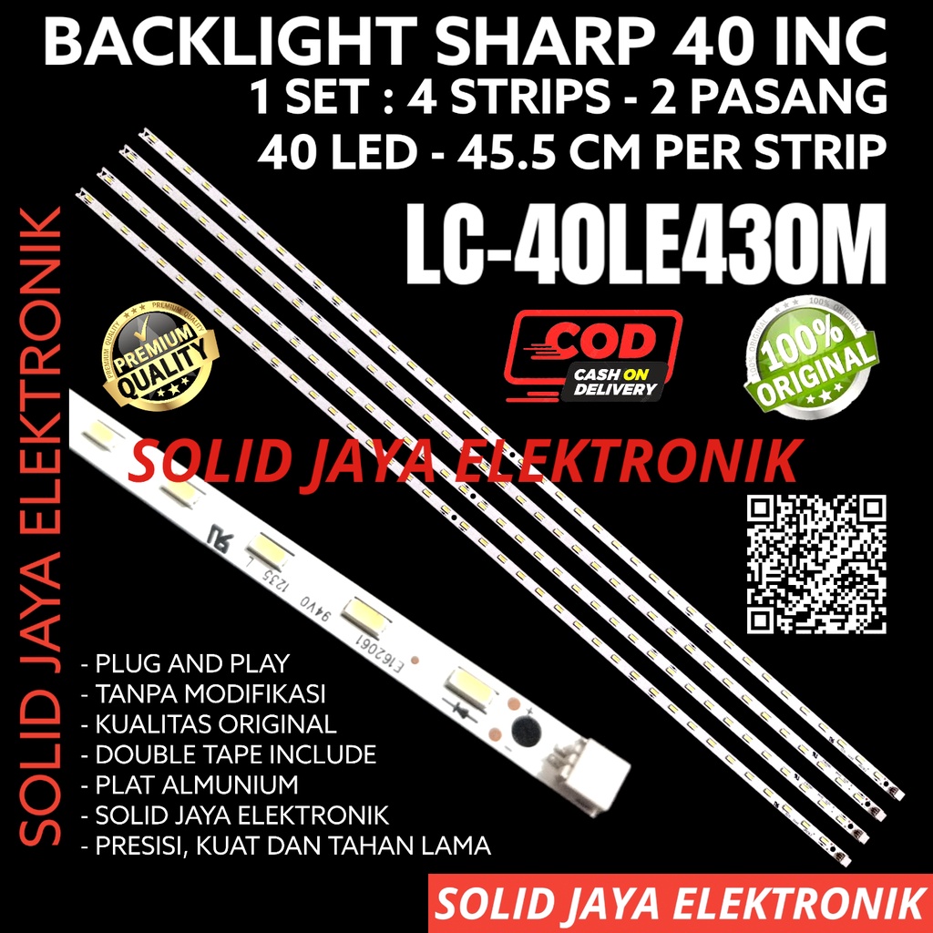 BACKLIGHT TV LED SHARP 40 INC LC 40LE430 M 40LE430M LC-40LE430 LC-40LE430M 40LE LAMPU BL SMD LC40LE430 L-40LE430M M 40K 40 KANCING 4 BARIS STRIP LIDI LED BERAS SHARP 40 IN INCH 40INCH 40INC 40IN SHARP