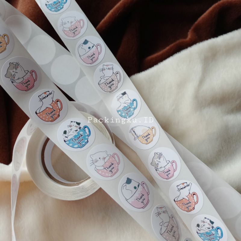 [Kecil 2.5cm] Sticker Label Thank You | Segel Roll 500 pc-ty Cat