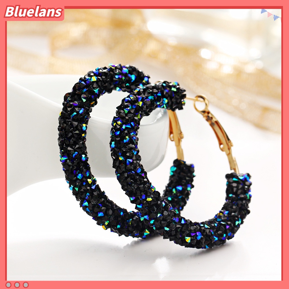 Bluelans Anting Hoop Berlian Imitasi Bentuk Bulat Besar Geometris Untuk Wanita