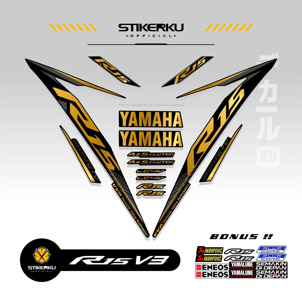 STRIPING YAMAHA R15V3 / EDISI 1 / STIKER / STOCK DECALS / ORI / STICKER MOTOR / R15 / 2017 - 2021 / 