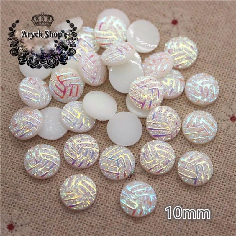 Bahan Tombol putih motif GARIS 10mm isi 10pcs bahan Craft Kerajinan Tasbih blink