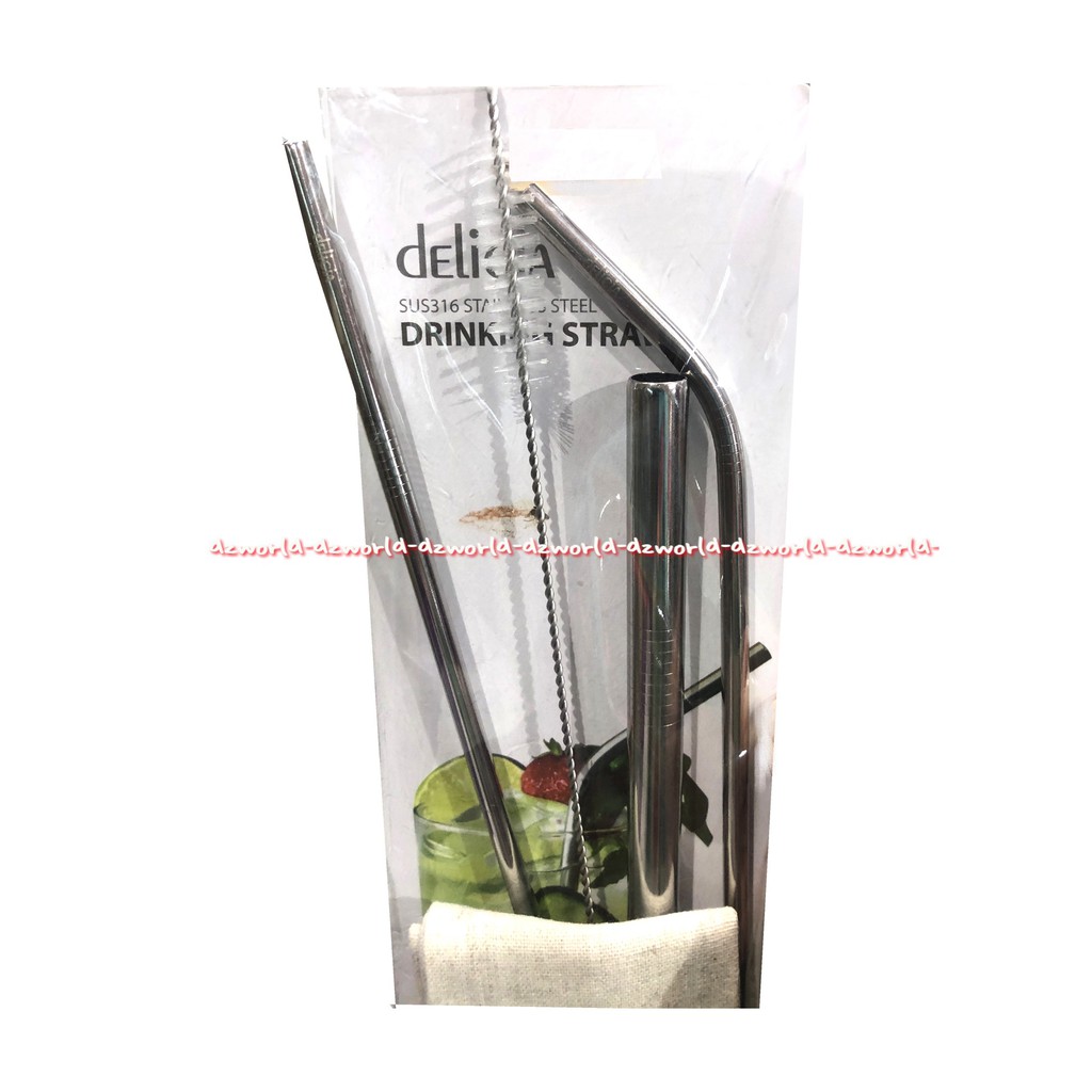 Delicia Drinking Straw Stenless Steel Sedotan Besi Dengan Sikat Dan Bag