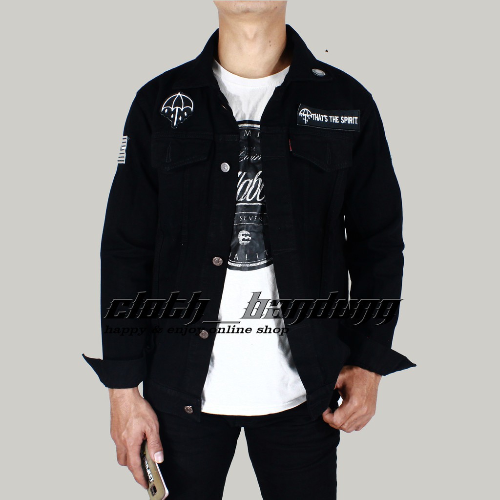 Jaket Jeans Levis Cowok Korea Distro Murah Premium Import Keren BLACK NEW ARRIVALS PATCH JAKET DENIM