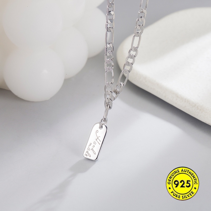 Kalung Rantai Klavikula Bahan S925 Silver Double Layer Dengan Liontin Persegi Tahan Air Anti Karat Untuk Wanita