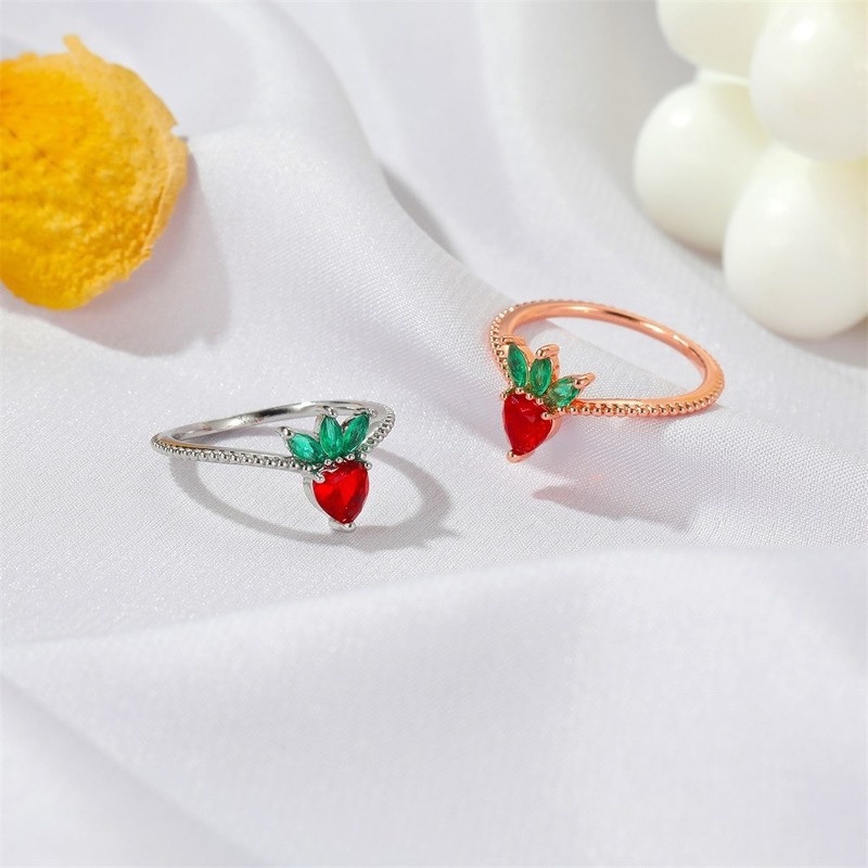 Cincin Model Terbuka Desain Buah Hati Permen Gaya Korea Untuk Perempuan