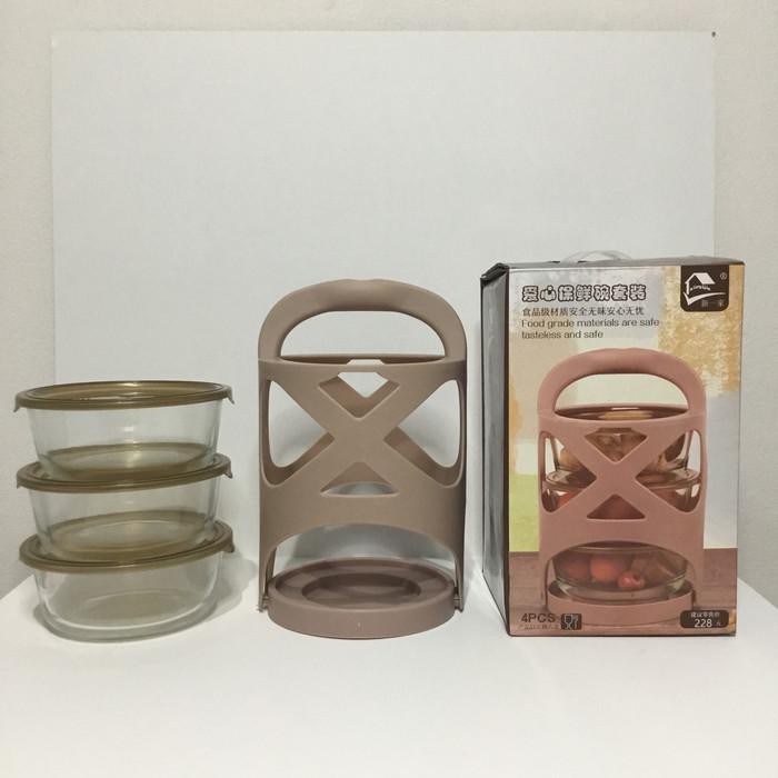 BOWL GLASS MANGKOK KACA PLUS TUTUP MICROWAVE SET ISI 4PCS