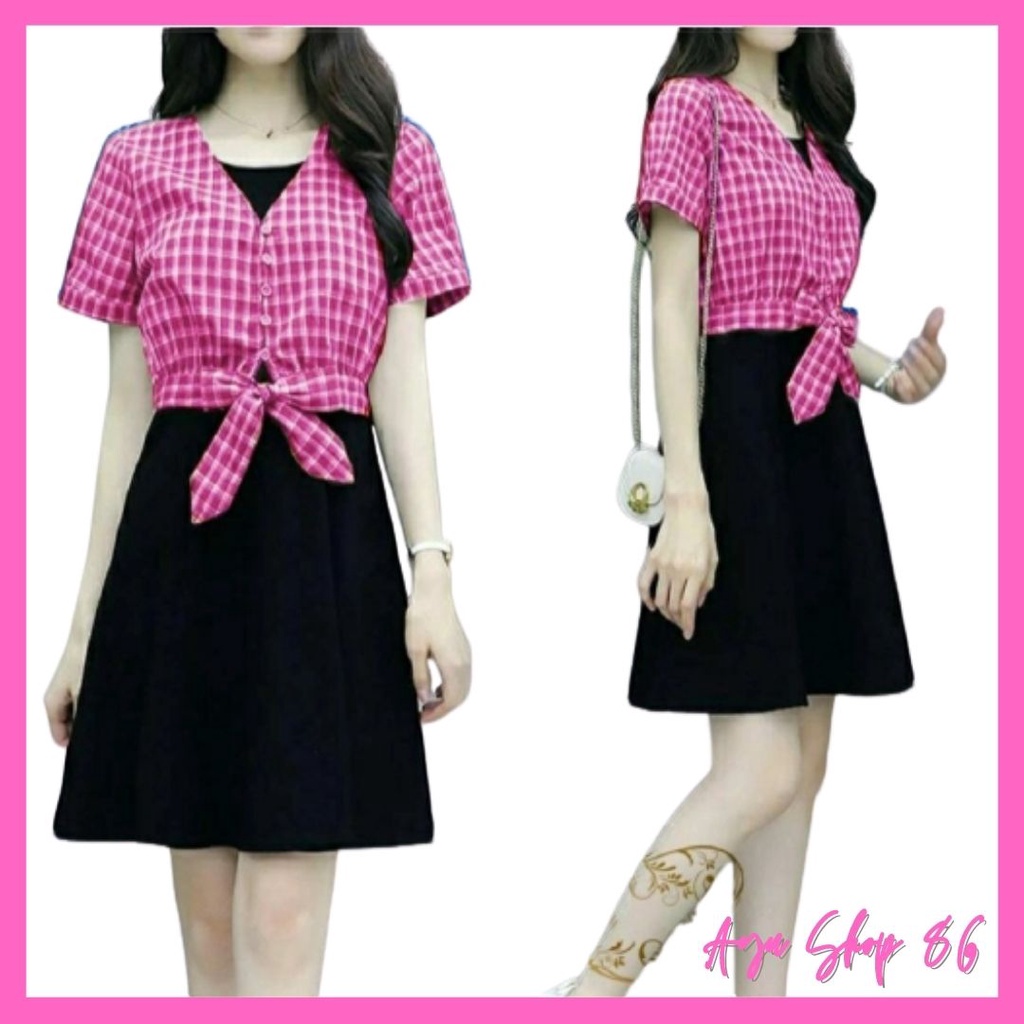 Baju Dress Carol Set Wanita Dewasa Remaja Modern Trend Kekinian Murah Simple Desain Terbaru 2022 Set