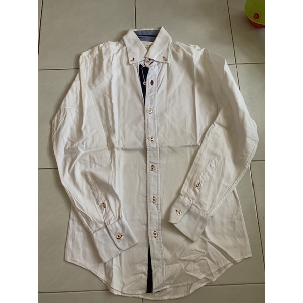zara man kemeja hem putih polos preloved slim fit M
