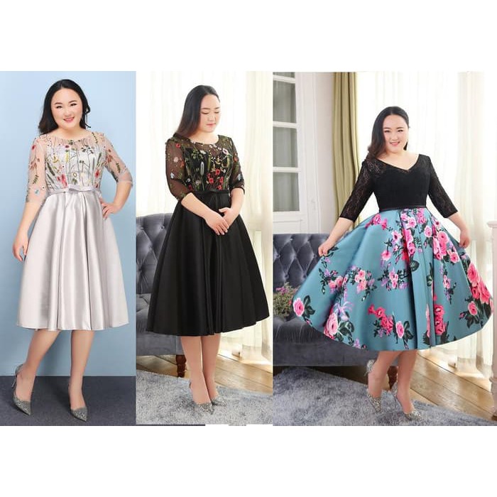 Gaun Pesta 0641118 Hitam Silver Big Size Party Dress Gown