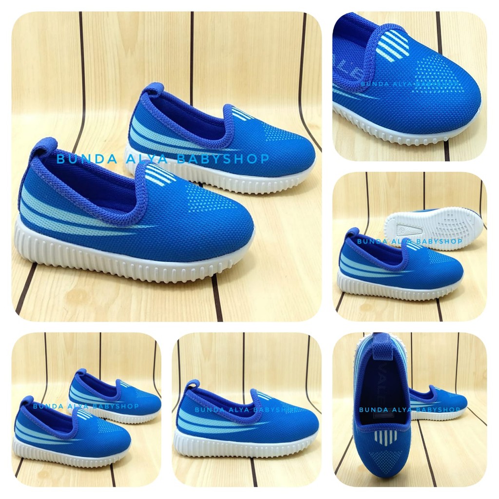 Sepatu Anak Laki Usia 1 2 3 4 5 6 Tahun Size 22 - 35 Garis BIRU - Sepatu Anak Cowok Cewek Alas Karet Anti Licin