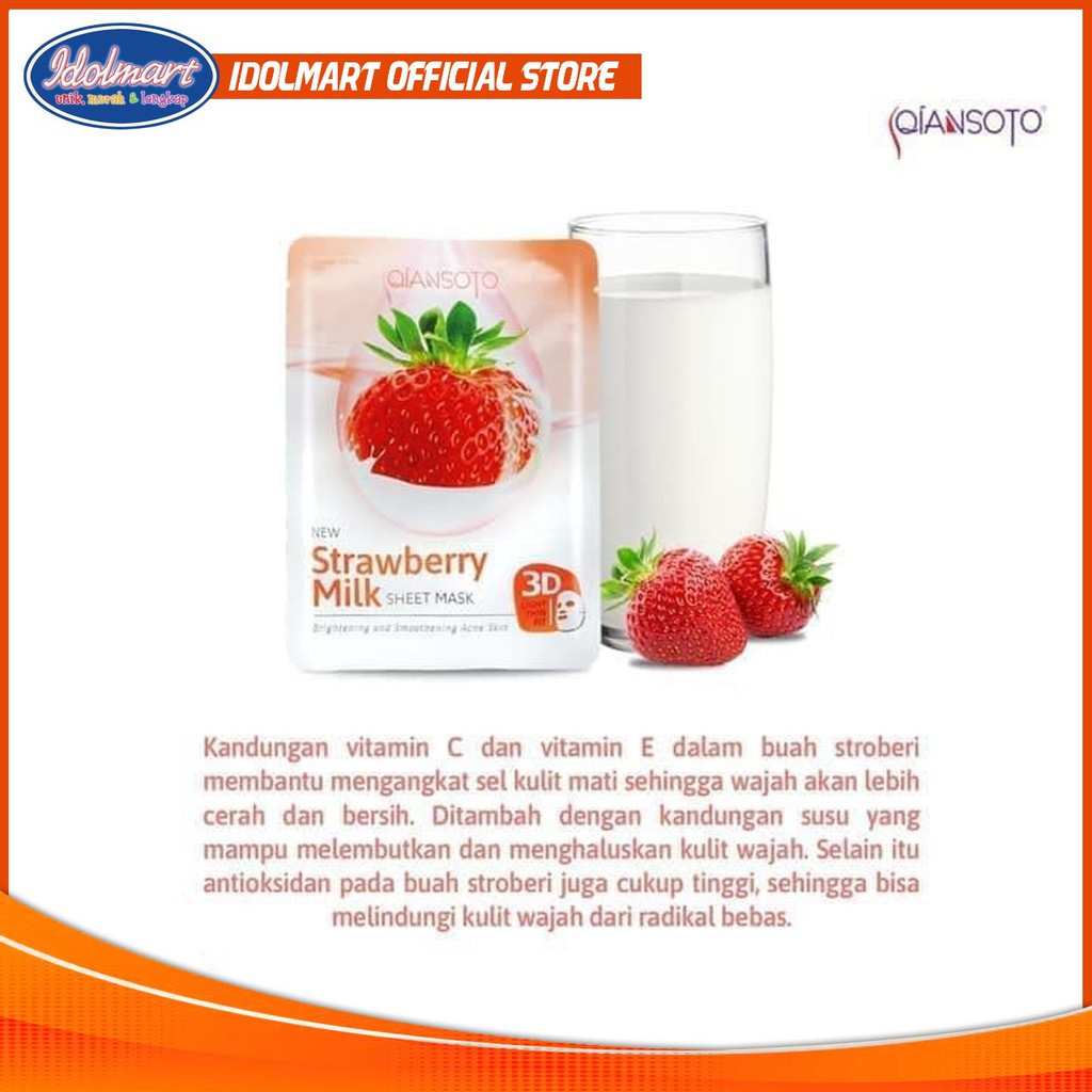 IDOLAKU Qiansoto Strawberry Milk Sheet Mask / Masker Tissue Wajah BPOM