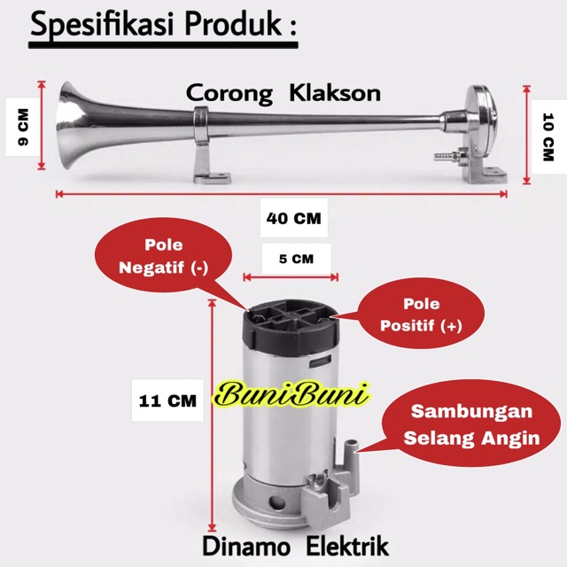 Klakson Terompet 1 Corong Komplit Dinamo Elektrik Mobil 12 Volt &amp; Truk 24 Volt - Klakson Angin Dinamo Mobil 12V - 24V (GW)