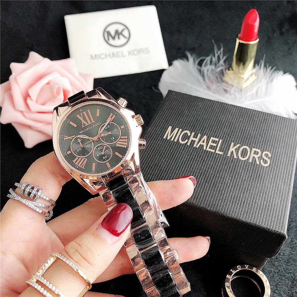 Michael Kors Jam Tangan Wanita MK Ceramic Strap Jam Tangan Quartz Bisnis Fashion Tiktok Hot-Hitam