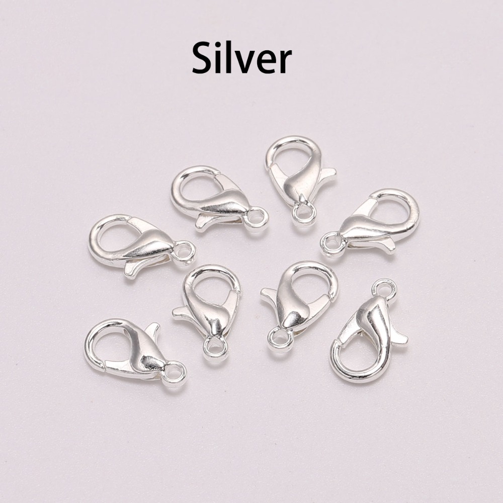 50pcs / Lot 5x10mm Kait Lobster Bahan Alloy Silver Untuk Membuat Perhiasan Kalung / Gelang Diy