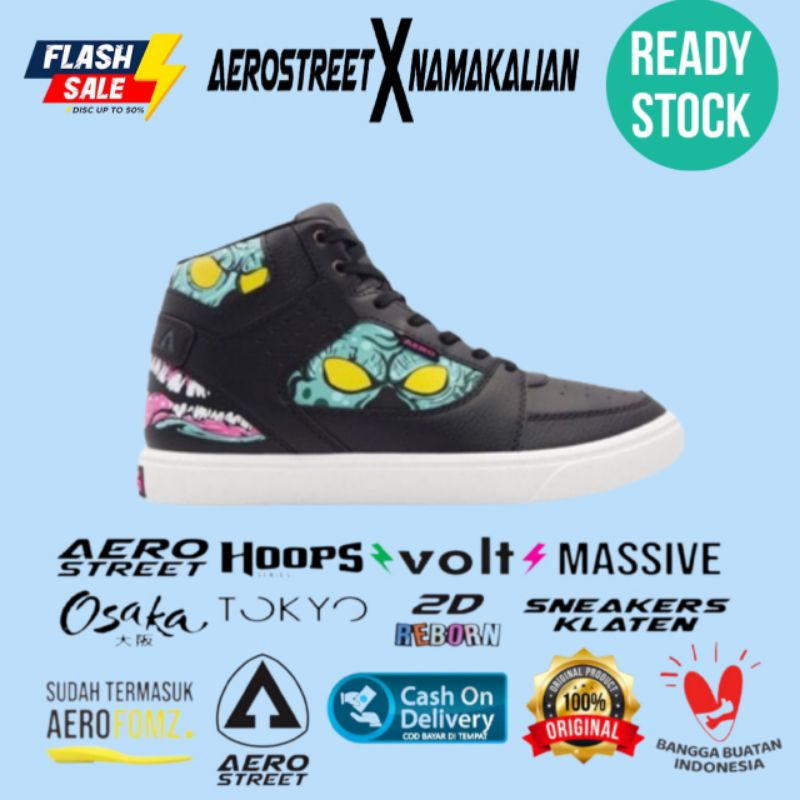 Aerostreet Hoops x Ajiwal Putih Hitam Toska - Sepatu Sneakers Casual Aero