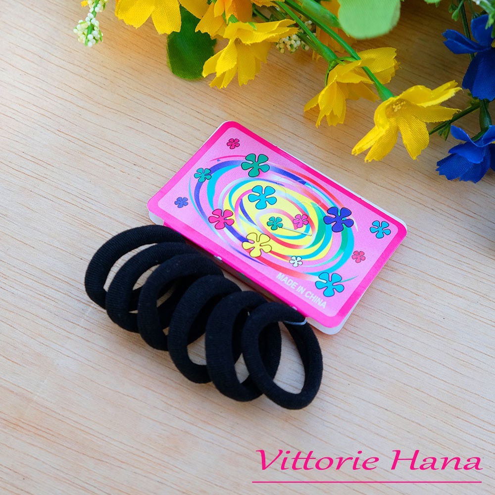 Karet Rambut Hitam Polos Isi Enam Ikat Rambut Polos Vittorie Aksesoris Rambut VHK018