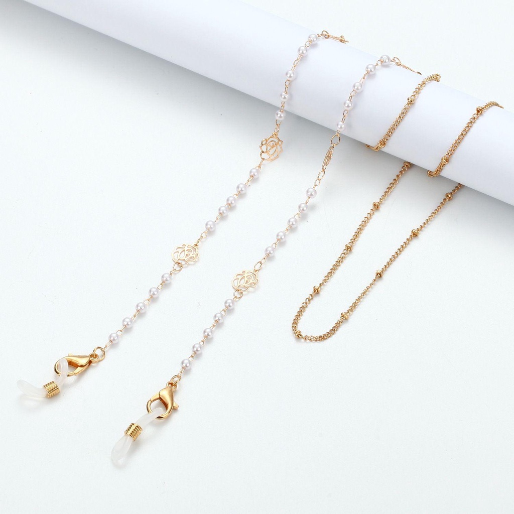 R-flower protectionChain Women Rose Flower Pearl protectionStrap Metal Pelindung Kabel Kacamataholder