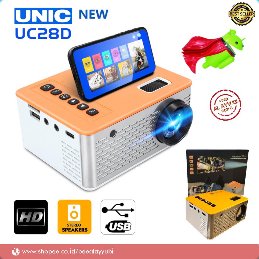 ProyeKtor UNIC UC28D Mini Portable Projector Support 1080P VS CHEERLUX bisa disambung HP Powrbank