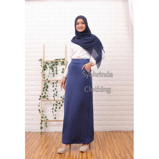 Rok Span Panjang Kerja Polos Wanita Scuba Premium Bawahan Formal