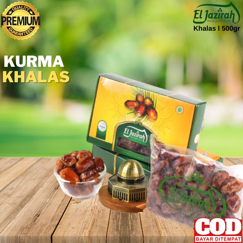 

Kurma Khalas Premium Eljazirah Kemasan Box 500 Gram Coklat Tekstur Basah Segar Murah Korma Khalas