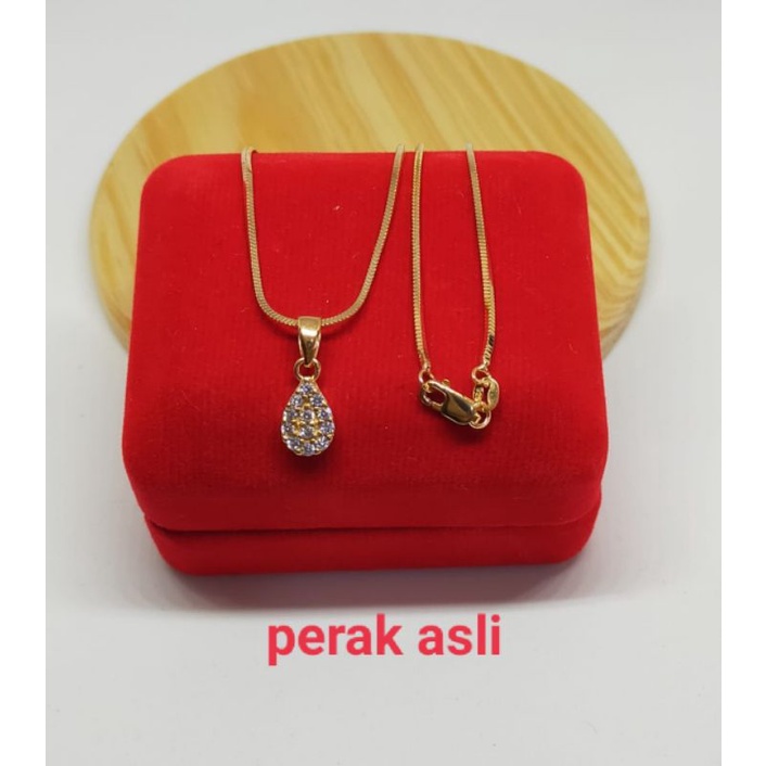 Kalung Cassandra + Liontin Oval mata2, Perak 925, Sepuh Emas Kuning