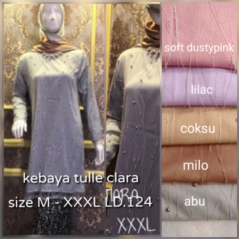 M-3L KEBAYA TULE AKAR MUTIARA JUMBO SERAGAM KEBAYA TUNIK TULLE  KEBAYA TILLE  LILAC ABU COKSU DUSTY ko
