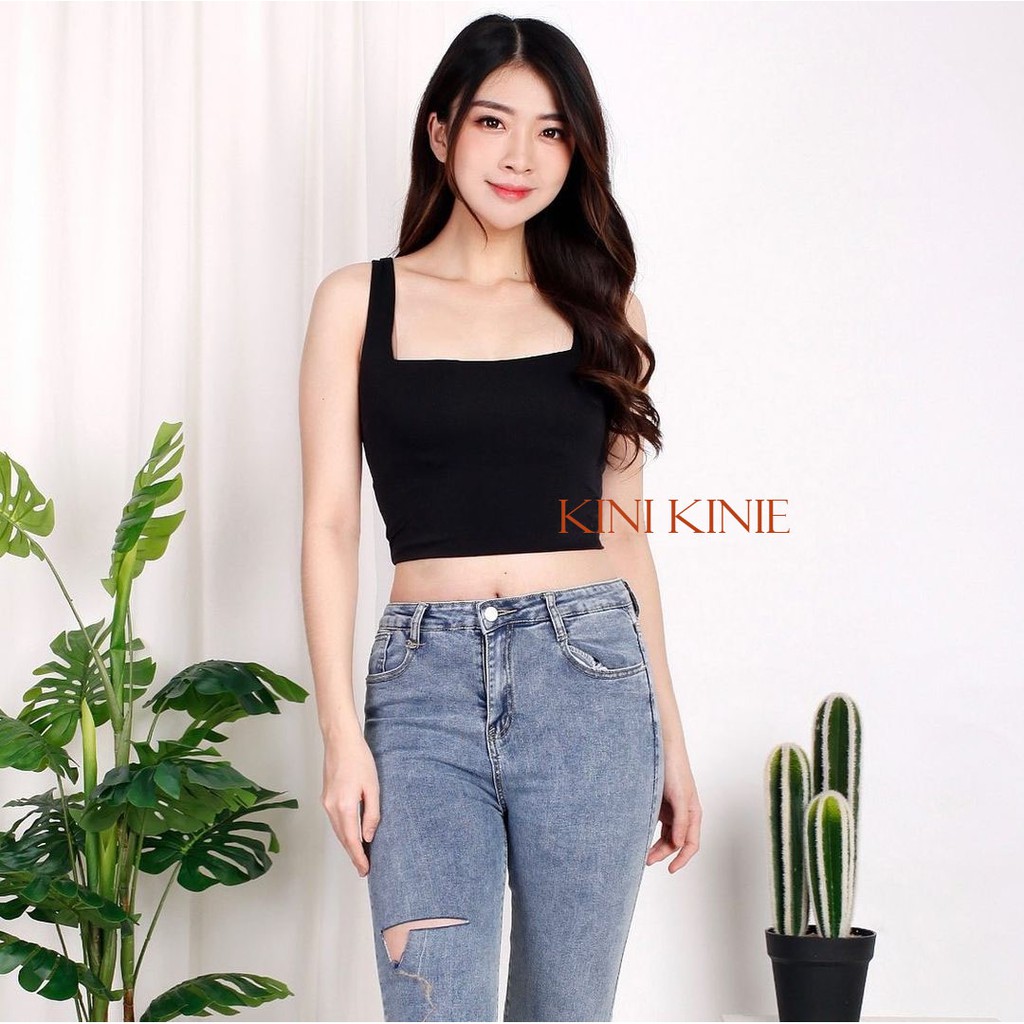 Tank top square polos wanita Tanktop korea Tangtop Crop top | Jenna Tanktop-Black