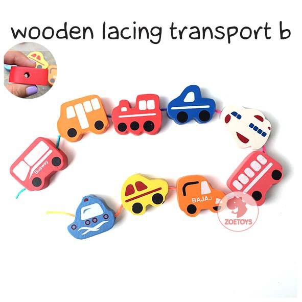 Zoetoys Wooden Lacing Numbers Transport B | Mainan anak | Meronce Kendaraan Urban Transport