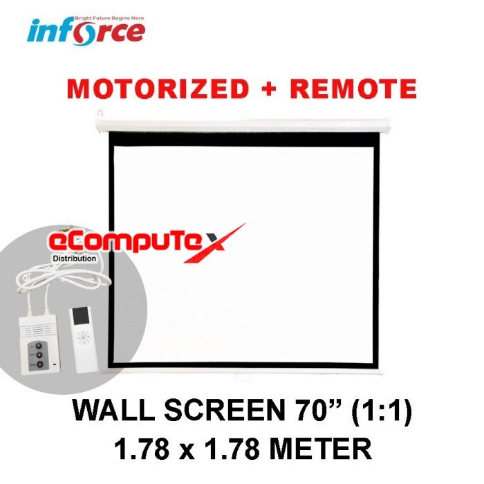 WALL SCREEN PROJECTOR / LAYAR PROYEKTOR INFORCE 70&quot; INCH 1:1 MOTORIZED + REMOTE