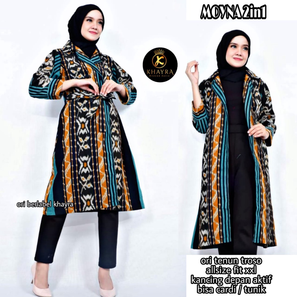 Atasan Tunik Cardi Tenun by Butik Batik Solo Bahan Tenun kode ATASAN TENUN TUNIK CARDI MOYNA 2in1